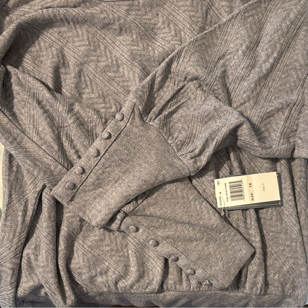 NWT Democracy Dolman Sleeve Sweater Herringbone Pattern Dusty Blue Size 1x - Picture 8 of 8